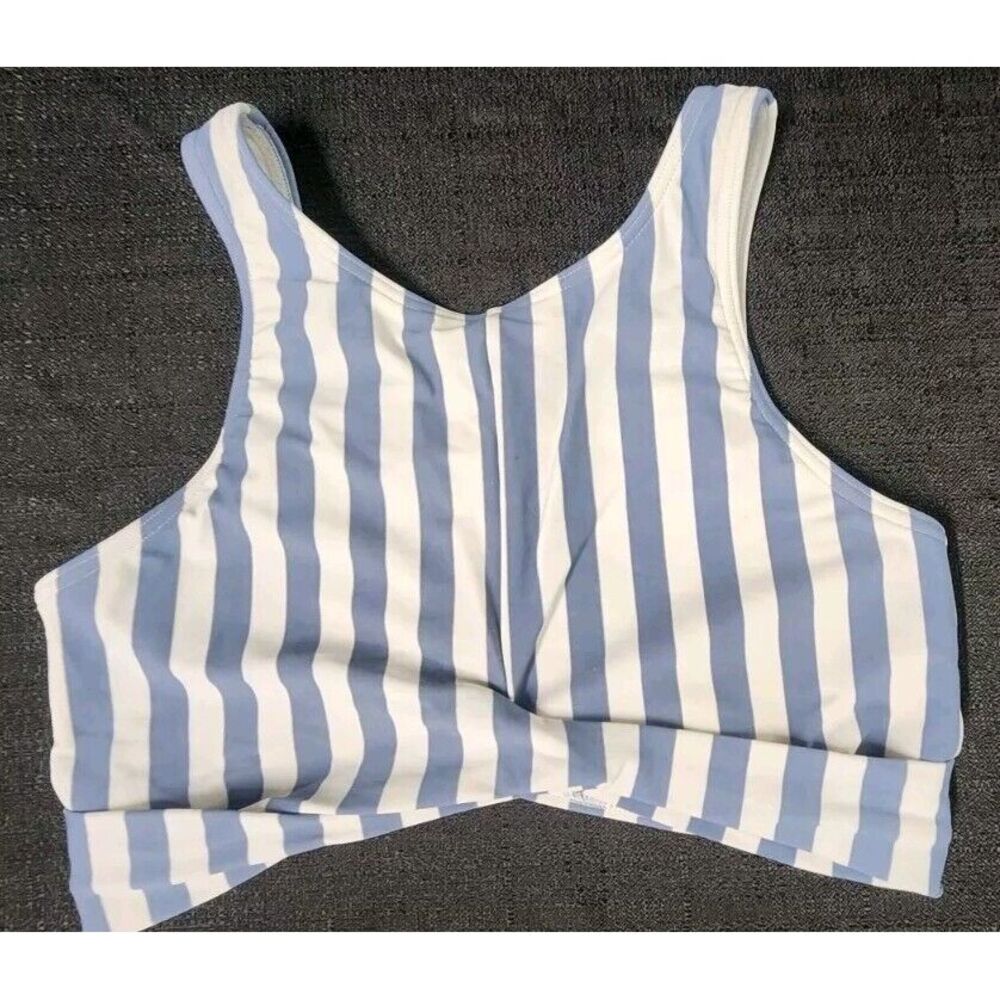 Abercrombie Girls Small Blue White Striped Cropped Short Swim Top NWOT sz 15/16